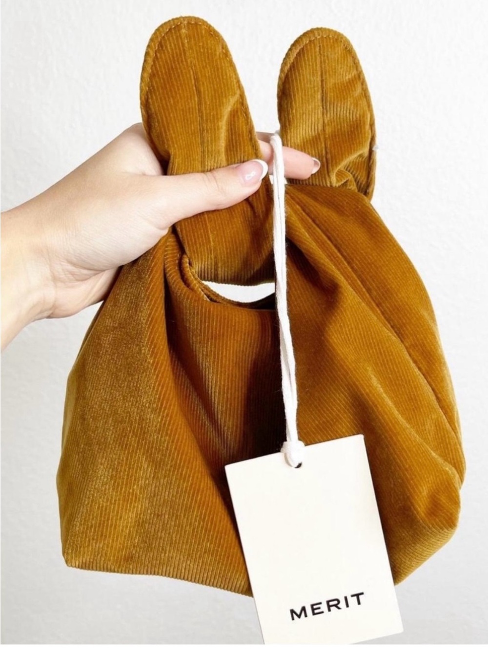 Merit Makeup Bag Pouch Brown Corduroy Tie Top Handle NWT